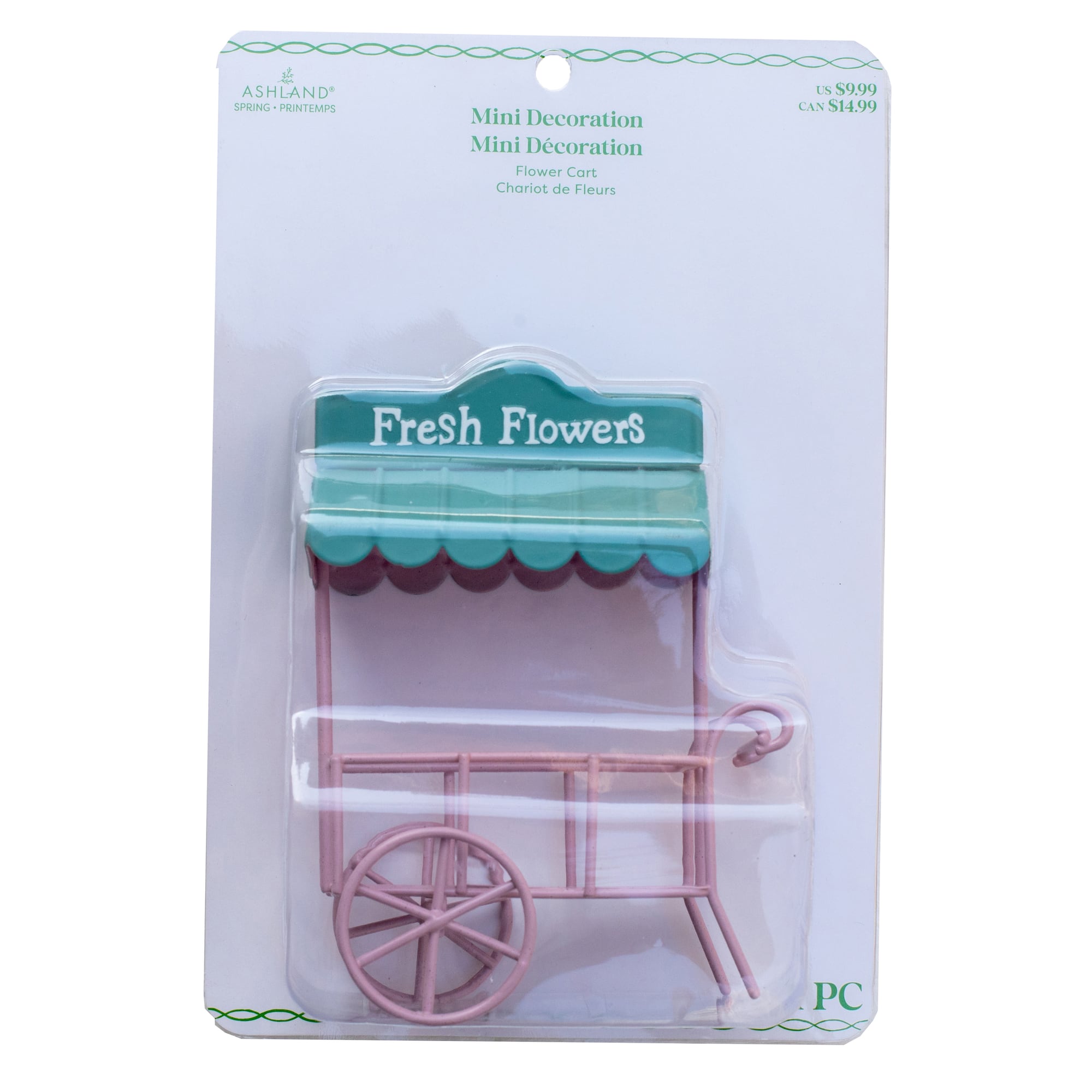 Mini Pink & Teal Metal Flower Cart by Ashland®